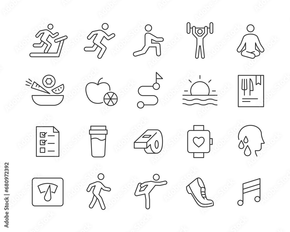 Fitness Icons - Vector Line. Editable Stroke.