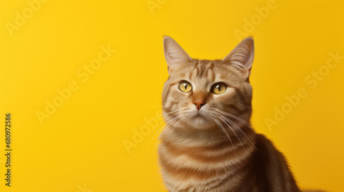 Portrait Photo of a Cat Against Bright Yellow Background with Copyspace
