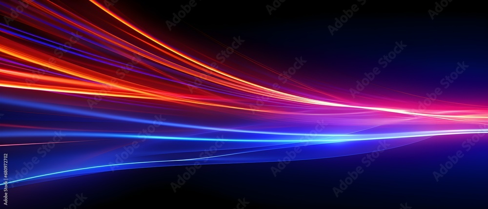 Neon color glowing lines background, high-speed light trails effect.