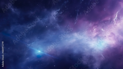 Purple and blue space background with a light trail in the middle abstract