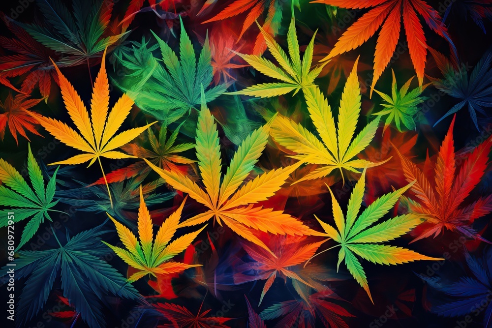 Texture of colorful marijuana leaves.