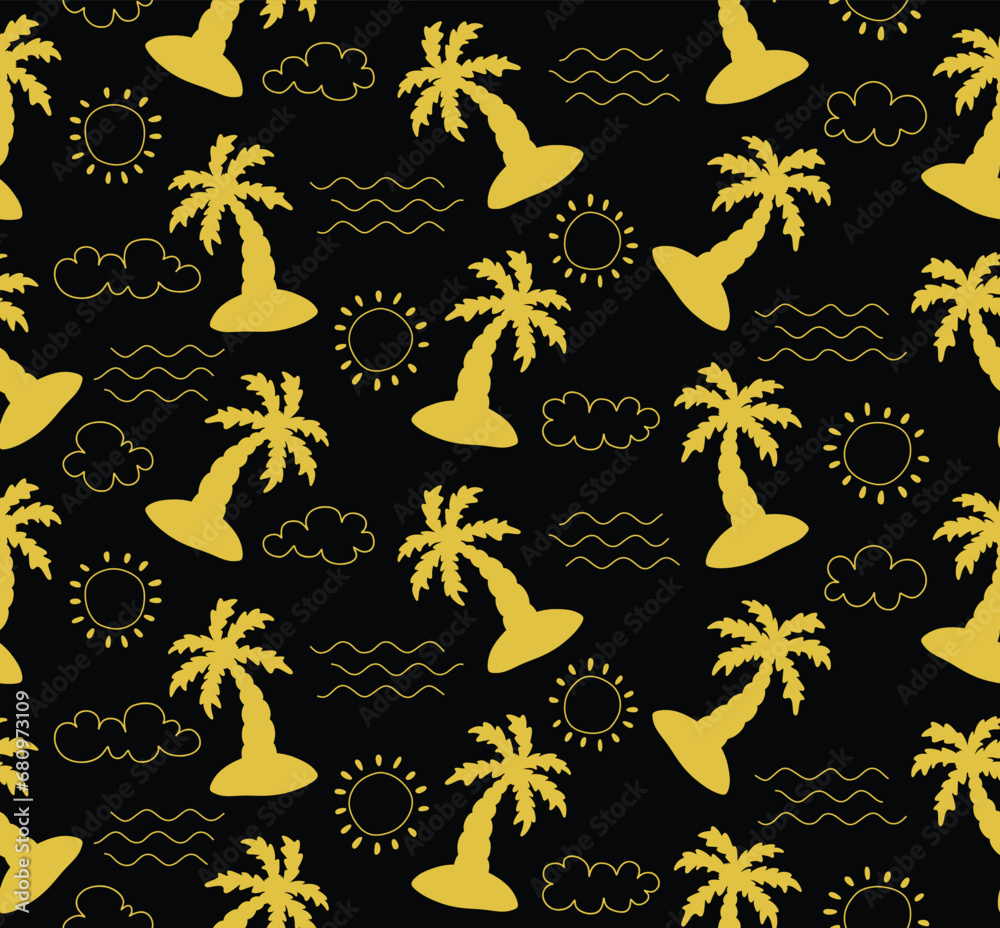 Obraz premium Seamless pattern with palm trees with doodle style.