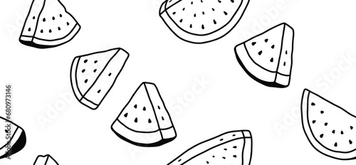 Summer watermelon Seamless pattern with doodle style.