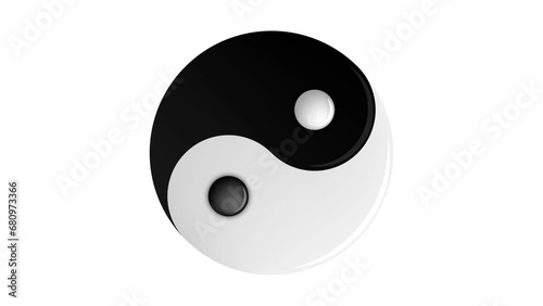 Animated rotating amulet symbol of yin yang. Sign of harmony in Eastern philosophy and medicine. Looped video isolated on white background
