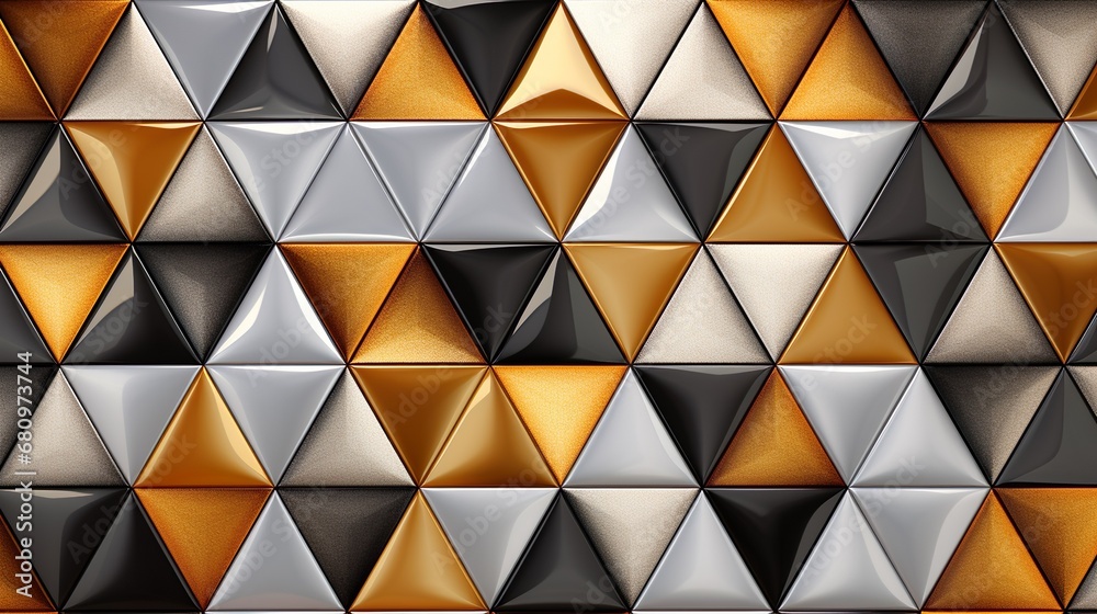 Luxurious golden mosaic tiles arranged in a 3D triangular block pattern. Luxurious golden mosaic tiles arranged in a 3D triangular block pattern.