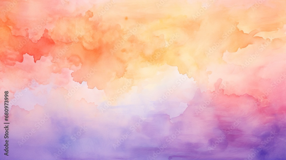 abstract watercolor background sunset sky orange purple - hand painted with clouds and smoke