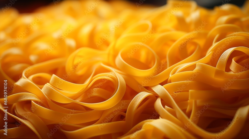 A close-up of yellow noodles in the foreground A close-up of yellow noodles in the foreground