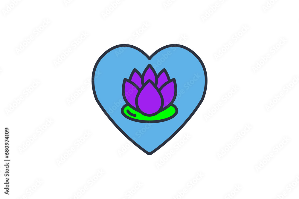 lotus in heart icon. icon related to meditation, wellness, spa. flat line icon style. simple vector design editable lotus in heart icon. icon related to meditation, wellness, spa. flat line icon style. simple vector design editable