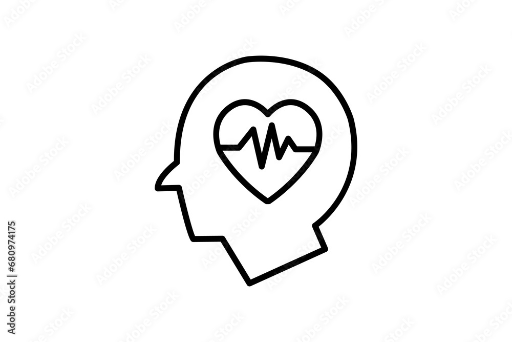 mental health icon. human head pulse icon, medical brain and heart. icon related to mental health, meditation, wellness. line icon style. simple vector design editable