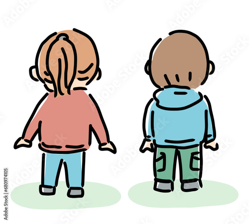 男の子と女の子の後ろ姿のイラスト素材