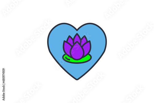 lotus in heart icon. icon related to meditation, wellness, spa. flat line icon style. simple vector design editable