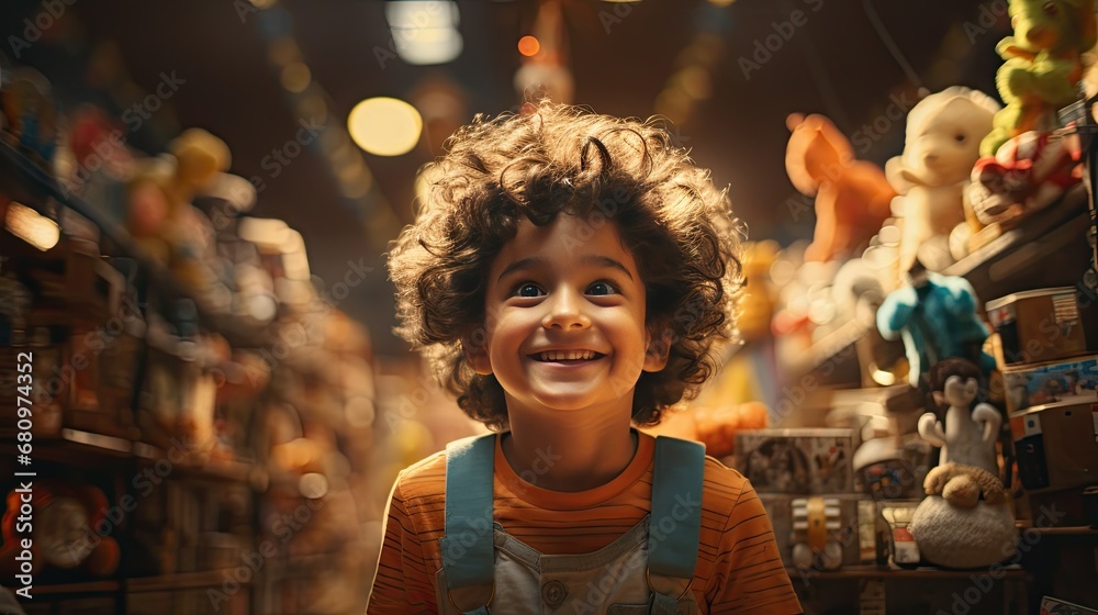 A kid at a toy shop. Generative Ai.
