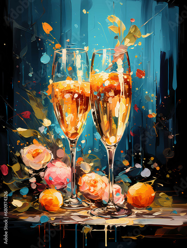 A Painting Of Two Champagne Glasses - Prosecco Cocktail
