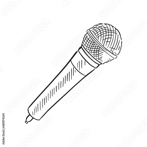 A line drawn illustration of a microphone. Perfect for a performance poster. Drawn by hand on procreate in black and white with shading.