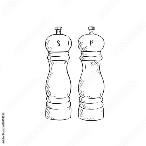 Salt and pepper digital download. Line drawn sketch of salt and pepper; the main seasoning items within the classic kitchen. Hand drawn on Procreate using an apple pencil.
