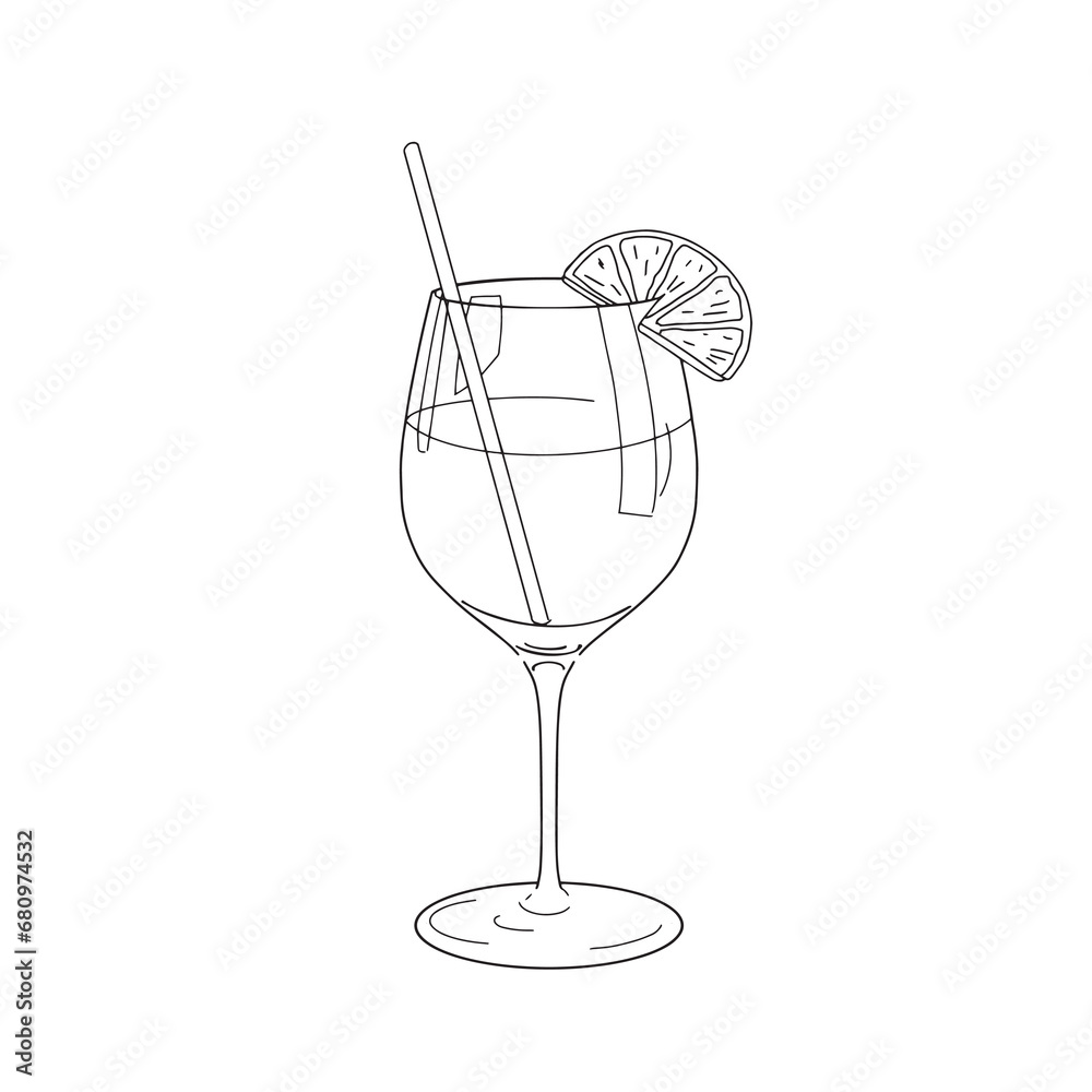 A line drawn illustration of an Aperol Spritz, created by hand in a simple style. A line drawn illustration of an Aperol Spritz, created by hand in a simple style.