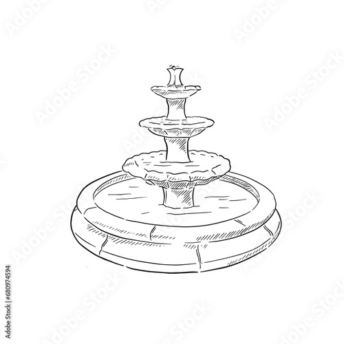 A line drawn illustration of a garden fountain in black and white. Created by hand on Procreate using an apple pencil, this is a perfect decor item to use for gardeners or horticulturists. 
