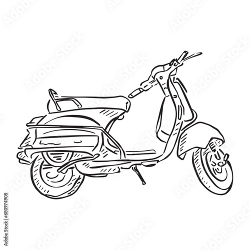 Hand drawn illustration of a vintage scooter, taken inspiration from the motorised scooters in France's capital; Paris.