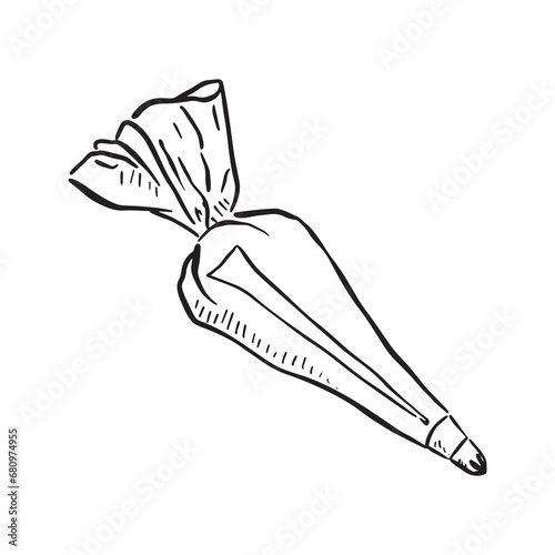 A black and white line drawn piping bag. Perfect for a bakery logo or marketing materials.