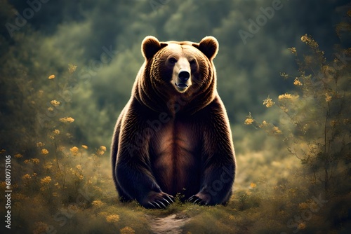 brown bear sitting on the ground
