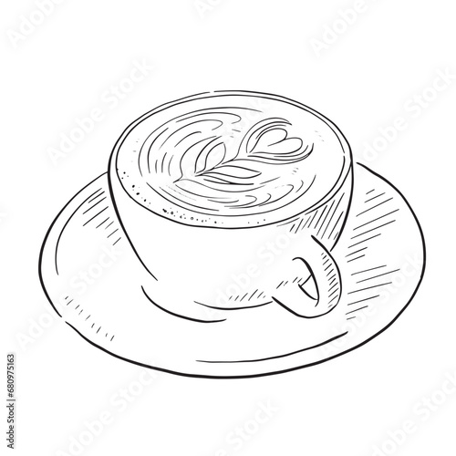 A line drawn sketch of a cappuccino taken from life in a UK cafe. Hand drawn on Procreate using an Apple Pencil.