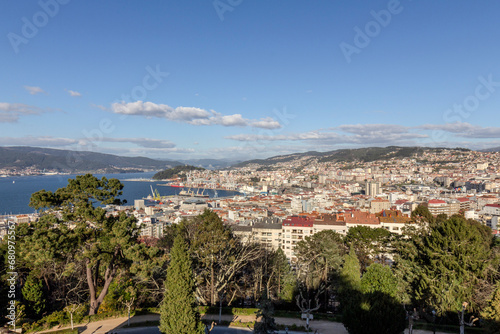 View of the city of Vigo and its estuary from Mount Castro. Galicia, Spain.