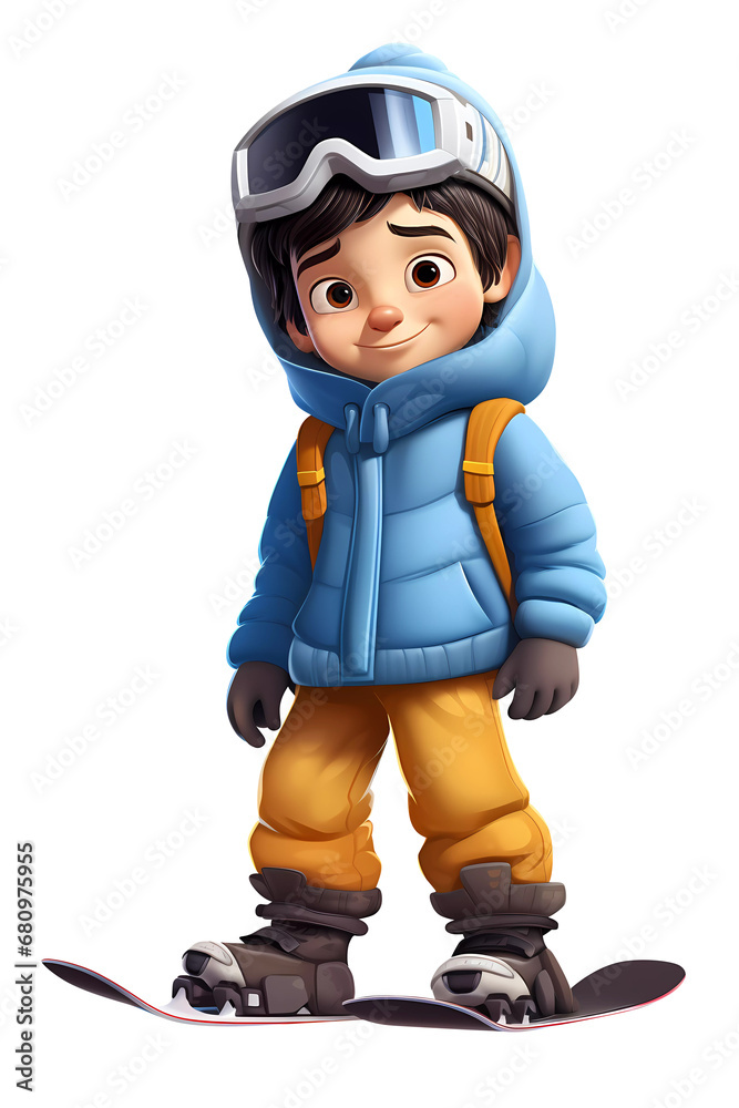Cute Skiing Boy Dressed in Winter Clothes Cartoon Character Cute Skiing Boy Dressed in Winter Clothes Cartoon Character
