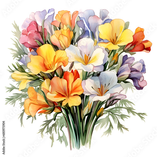 Freesias  Flowers  Watercolor illustrations