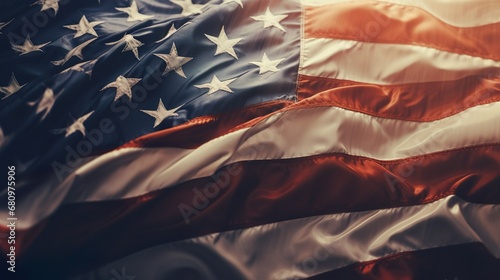 The United States close up flag on a grunge backdrop, ideal as a background for 4th of July celebrations.