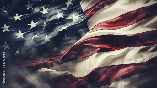 The United States close up flag on a grunge backdrop, ideal as a background for 4th of July celebrations.