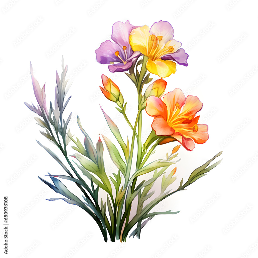 Freesias, Flowers, Watercolor illustrations