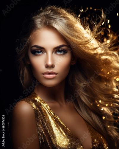 Portrait of a girl with golden make-up shot © PaulShlykov