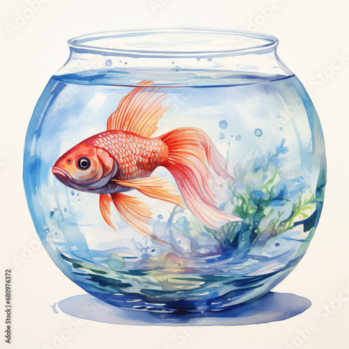 Fish s Quiet World  Bowl in Pastel Tones  Watercolor  Isolated on White