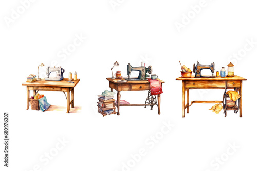 Watercolor sewing machine on a clean white background.