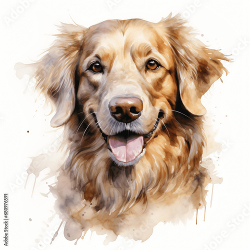 Devoted Dog  Gentle Pastel Watercolor  Isolated on White