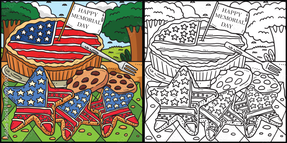 Memorial Day Star Cookies and Pie Illustration
