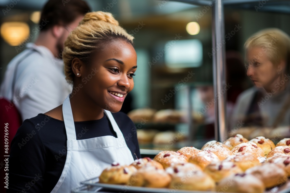 Warm and Welcoming Female Baker Provides Exceptional Customer Service at Her Cozy Retail Bakery