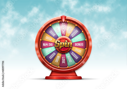 Wheel of fortune. Spinning lucky roulette on a light background. Vector illustration.