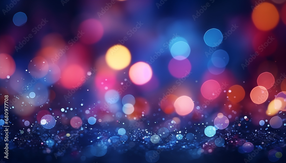 Colorful Bokeh Lights on Vibrant Blue Surface