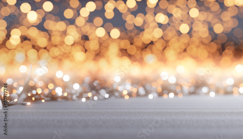 Warm Golden Bokeh Lights on Grey Background