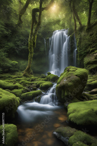 Enchanted Forest Waterfall Wallpaper.