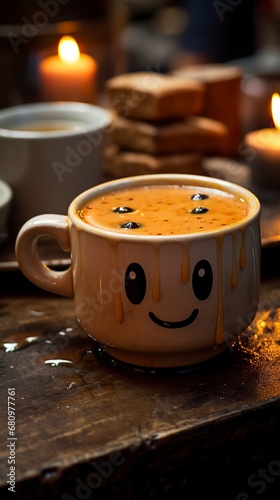 A smiley face in a cup of coffee photoreal ,Chocolate day, Valentines Day, Valentines week 