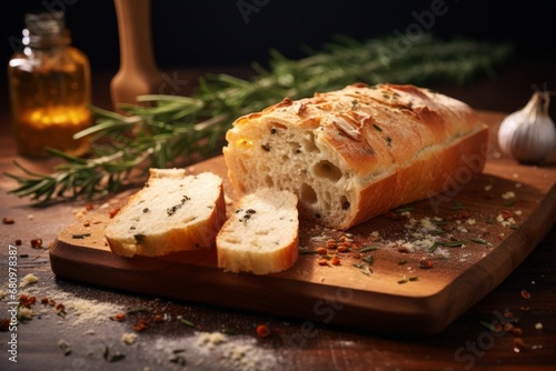 White bread showcasing a delightful crispy crust and herb infusion photo