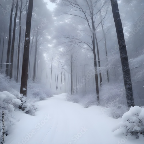 a beautiful forest full of snow-covered trees © RORON