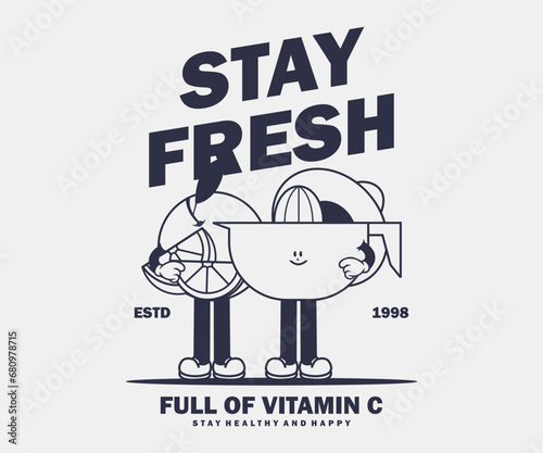 Retro poster illustration cartoon character of orange fruit Graphic Design for T shirt Street Wear and Urban Style