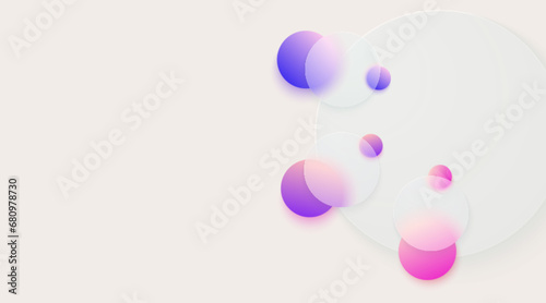 Abstract minimalistic background for presentation slide in glassmorphism design. Glassmorphic website layout with vibrant glass circles