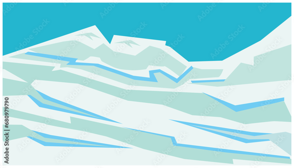 Fototapeta premium Mountains and snow. Vector illustration of a mountain landscape in winter. Winter design elements. Background illustration of a snow mountain which is usually used for skiing