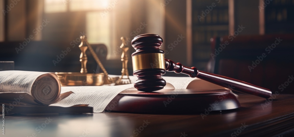 Obraz premium Wooden Judge's Gavel on Table