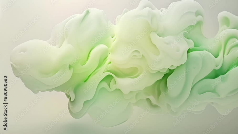 Pastel neon pink green smoke cloud moving on dark background. texture. Soft color holographic iridescent gradient. Hologram. Light through a prism and smoke. Abstract background