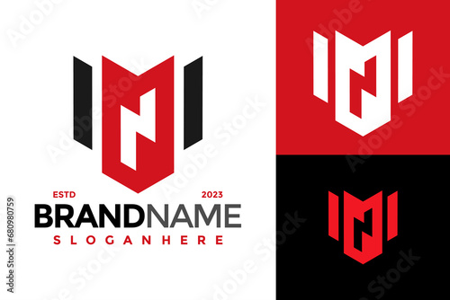 Letter N Shield Monogram Logo design vector symbol icon illustration